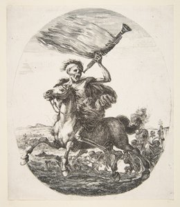 Døden på hesteryg med en trompet, fra De fem dødsfald Les cinq Morts, ca. 1648. af Stefano della Bella
