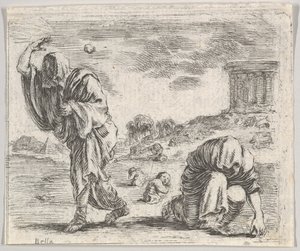 Deucalion og Pyrrha, fra Game of Mythology Jeu de la Mythologie, 1644. af Stefano della Bella