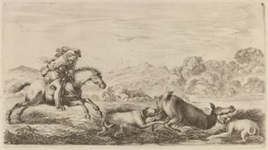 Doe i en mose angrebet af to hunde af Stefano della Bella