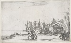 Tre mænd taler på kajen Maritime forestillinger (serietitel) Suite de huit marines (serietitel) af Stefano della Bella