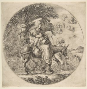 Flight into Egypt, en rund komposition, ca. 1662. af Stefano della Bella