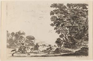 Skov med hjortejagt, 1642. af Stefano della Bella