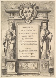 Frontispice: et monument dekoreret med Medici-våbenskjoldet øverst i midten, flammer a..., 1640. af Stefano della Bella