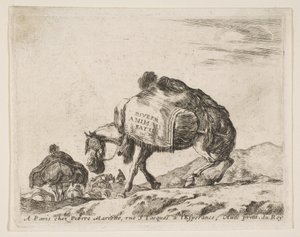 Frontispice til forskellige dyr: Pakhest, ca. 1641. af Stefano della Bella