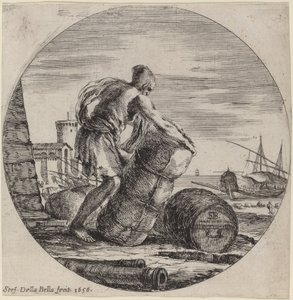 Galleyslave, der trækker et skibs last af Stefano della Bella