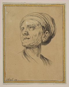 Head of a Woman in Three Quarter View, fra Diverse hoveder og figurer Diverses tetes et..., 1650. af Stefano della Bella
