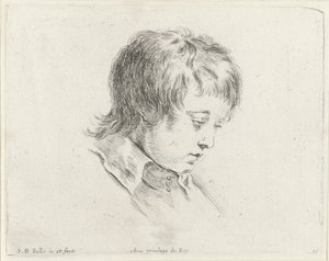 Hovedet af en ung mand, der kigger ned til højre Grundlæggende om tegning (serietitel) I principii del disegno (serietitel) af Stefano della Bella