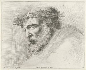 Hoved af en gammel mand med skæg og laurbærkrans, i profil til venstre Grundlæggende om tegning (serietitel) I principii del disegno (serietitel) af Stefano della Bella