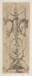 Jagttrofæ med kronhjort i bunden, ca. 1653. af Stefano della Bella