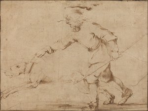 Jæger med en hund i snor. af Stefano della Bella