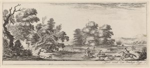 Landskab med hjortejagt, i eller før 1647. af Stefano della Bella