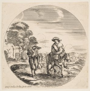 Landskab med to bønder, en ridende på hest, fra landskaber og havnebyer Paysages ..., 1656. af Stefano della Bella