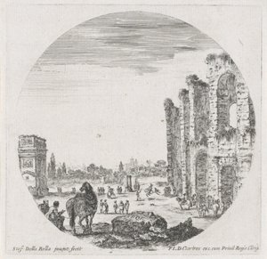 Landskab med Colosseum og Konstantinbuen Landskaber og ruiner i Rom (serietitel) Paysages et ruines de Rome (serietitel) af Stefano della Bella