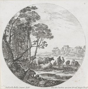 Landskab med flok og korinthisk hovedstad Landskaber og ruiner i Rom (serietitel) Paysages et ruines de Rome (serietitel) af Stefano della Bella