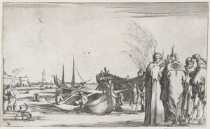 Mænd i samtale på kajen Maritime forestillinger (serietitel) Suite de huit marines (serietitel) af Stefano della Bella