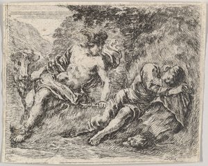 Mercury and Argos, fra Game of Mythology Jeu de la Mythologie, 1644. af Stefano della Bella