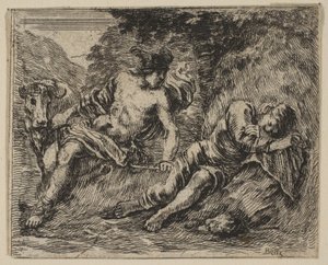 Mercury and Argus, fra Game of Mythology Jeu de la Mythologie, 1644. af Stefano della Bella
