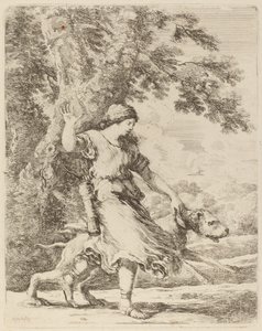 Nymfe holder en stor hund i halsbåndet af Stefano della Bella