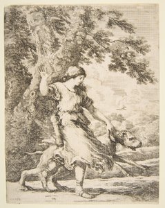 Nymfe holder en stor hund ved halsbåndet, ca. 1654. af Stefano della Bella