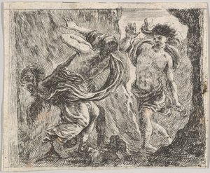 Orpheus and Eurydice, fra Game of Mythology Jeu de la Mythologie, 1644. af Stefano della Bella