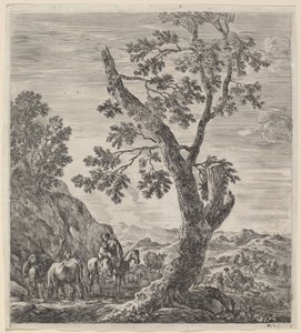 Bondekvinde til hest med et barn i armene, 1656. af Stefano della Bella