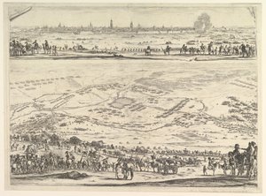 Plan og udsigt over belejringen af Arras: nederste del af pladen med en topografisk udsigt med..., 1641. af Stefano della Bella