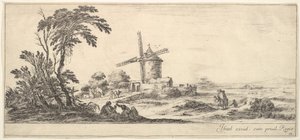 Plade 10: en familie i midten af forgrunden, forskellige figurer og heste i mellemgrunden, en..., ca. 1641. af Stefano della Bella