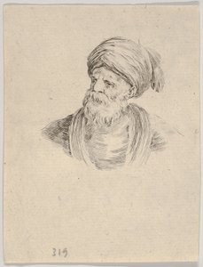 Tavle 12: buste af en gammel tyrkisk mand i turban, ser mod venstre, fra Various ..., 1650.