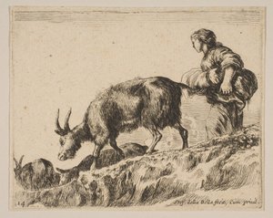 Tavle 14: hyrdinde, der hyr geder, ca. 1641. af Stefano della Bella