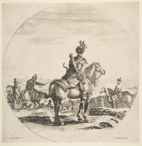 Polsk rytter med bue og pil, set bagfra med hesten mod højre, en ..., ca. 1651. af Stefano della Bella