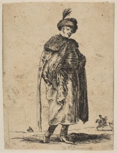 Polsk mand med overskæg iført pelsfrakke og hat med fjer, ca. 1648.