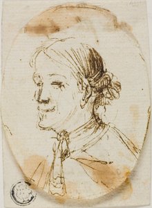Portrætbuste af mand med kravat (recto); Skitse af sadel (verso) af Stefano della Bella