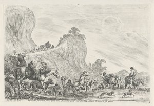 Reis van Jakob til Egypten Jakob drager på sine gamle dage uden vrede for sin søn Joseph, land og hans fædreland (titel på objekt) af Stefano della Bella