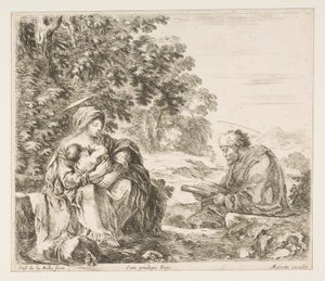 Hvil på flugten til Egypten, ca. 1649. af Stefano della Bella