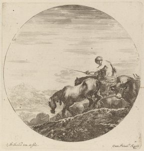 Hyrde på en hest, der driver en flok forskellige dyr af Stefano della Bella
