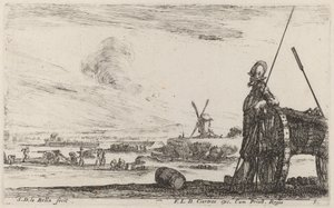 Soldat i rustning og en kanon, ca. 1641. af Stefano della Bella