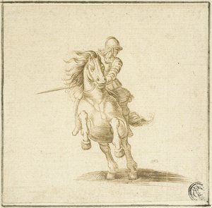 Soldat på galoperende hest af Stefano della Bella