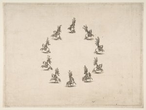 Ti kavalerer danner en cirkel, 1652. af Stefano della Bella
