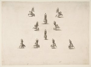 Ti kavalerer inklusive fem danner et V, 1652. af Stefano della Bella
