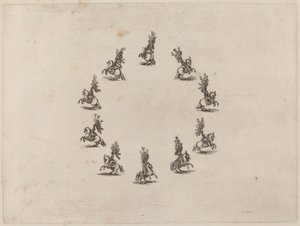 Ti kavalerer i en cirkel af Stefano della Bella