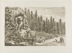 Den kolossale statue af Appenninerne, fra udsigt over Villa di Pratolino af Stefano della Bella