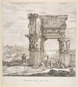 Vespasians tempel og Forum Romanum, fra seks store udsigter, fire af Rom og to ..., 1656.