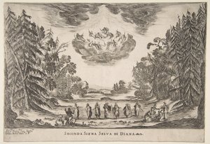 The Wedding of the Gods: Anden scene, Diana, 1637. af Stefano della Bella