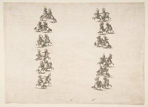 Fireogtyve kavalerer kæmper i to kolonner, 1652. af Stefano della Bella