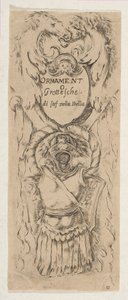 To hestehoveder, der indrammer et skjold, ca. 1653. af Stefano della Bella