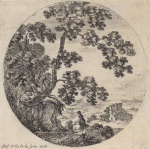 To rejsende, der passerer et gammelt egetræ, 1656. af Stefano della Bella