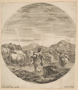 To kvinder krydser en strøm, ca. 1646. af Stefano della Bella