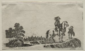 Forskellige figurer og landskaber: A Lost Horseman Inquiring the Way, 1649. af Stefano della Bella