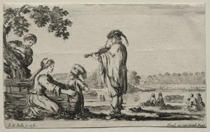 Forskellige figurer og landskaber: En violinspiller, 1649. af Stefano della Bella