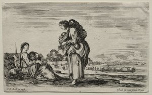 Forskellige figurer og landskaber: To mødre, der chatter sammen, 1649. af Stefano della Bella